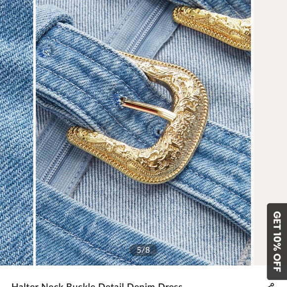 Commense Denim Halter Mini Dress with Buckle Accents - Picture 3 of 6